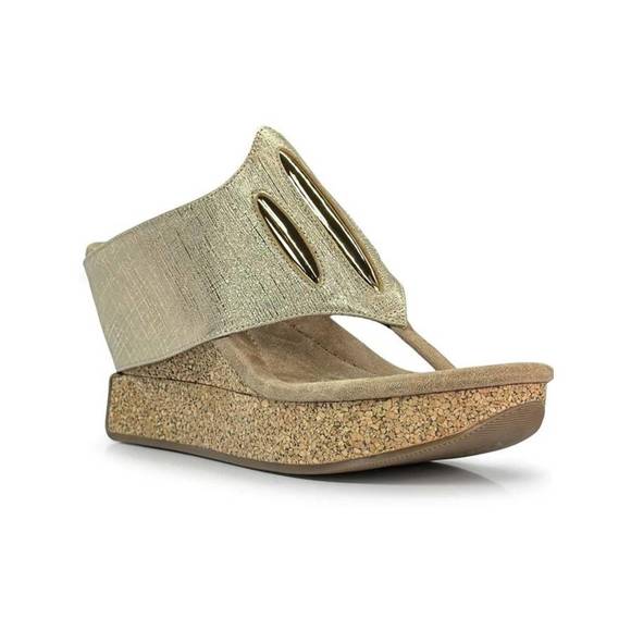 NEW MODZORI women's elva wedge sandal in shimmering pewter flips to gold - Picture 2 of 3